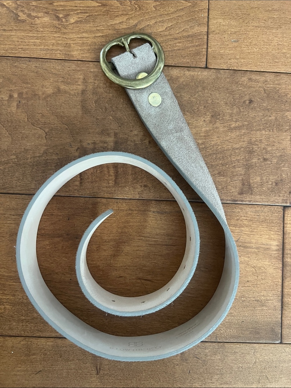 B-Low the Belt gray/taupe suede leather belt with brass round buckle